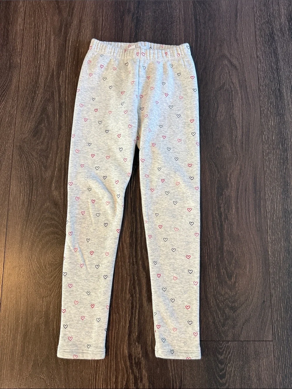 GAP Gray Fleece Lined Leggings with Heart Print, Size Medium